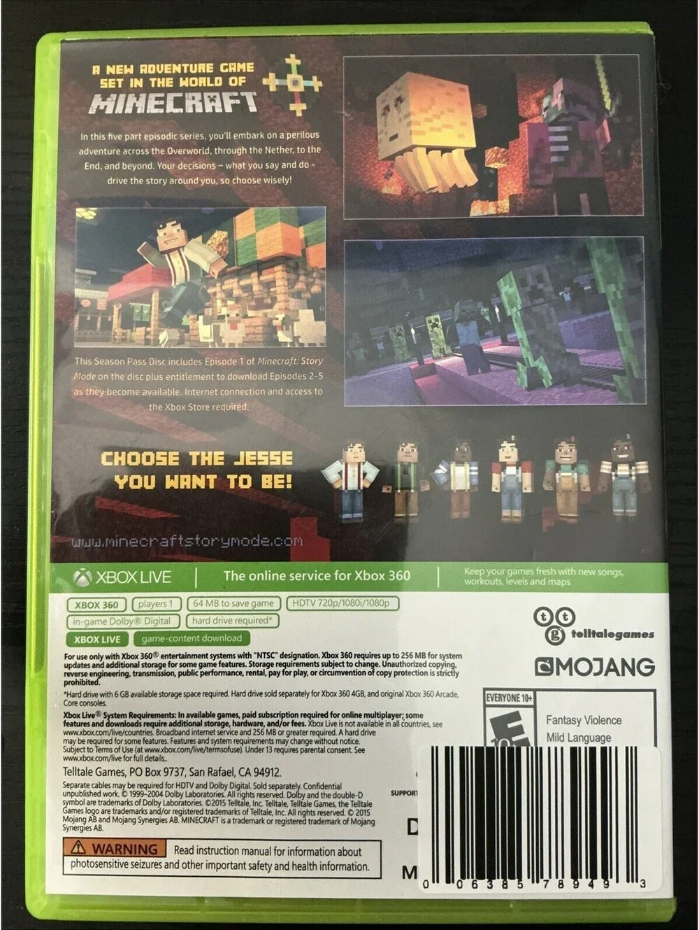 Minecraft: Story Mode - Season Pass Disc (Xbox 360, 2015)